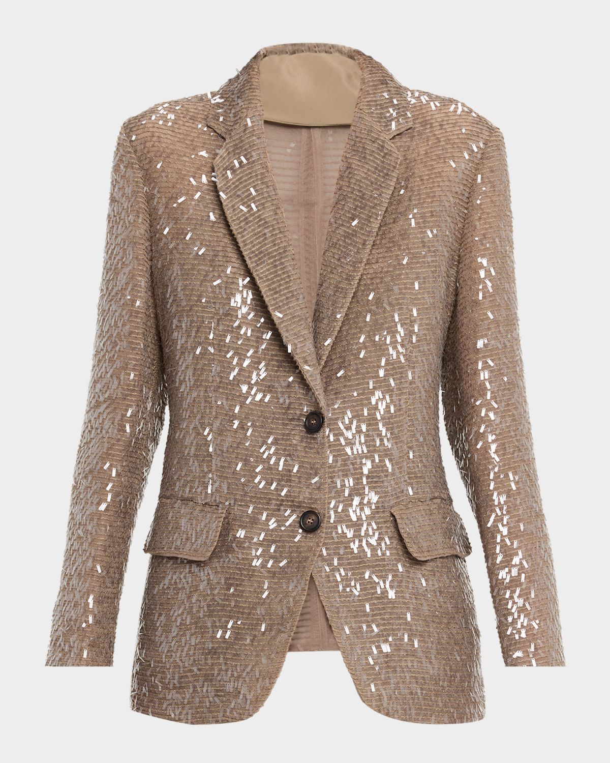Brunello Cucinelli Dazzling Embroidered Crispy Silk Single-Breasted Blazer