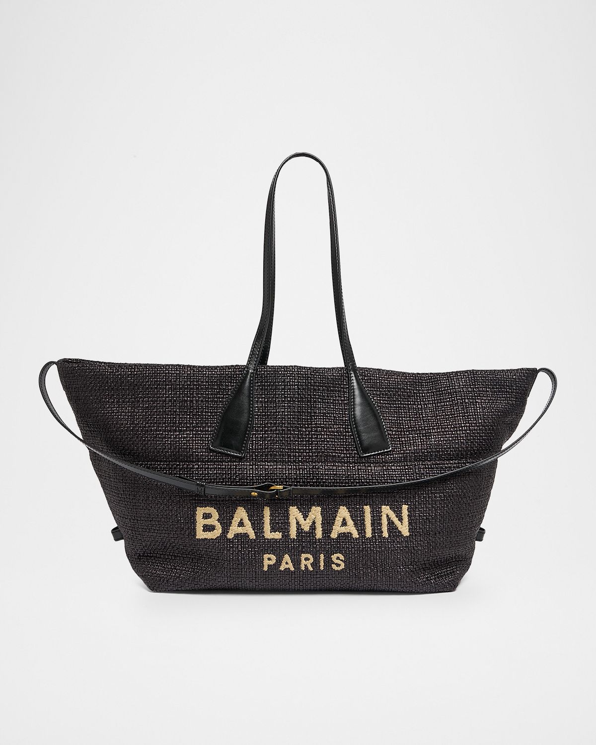 Balmain Track Logo-Embroidered Tote Bag in Raffia