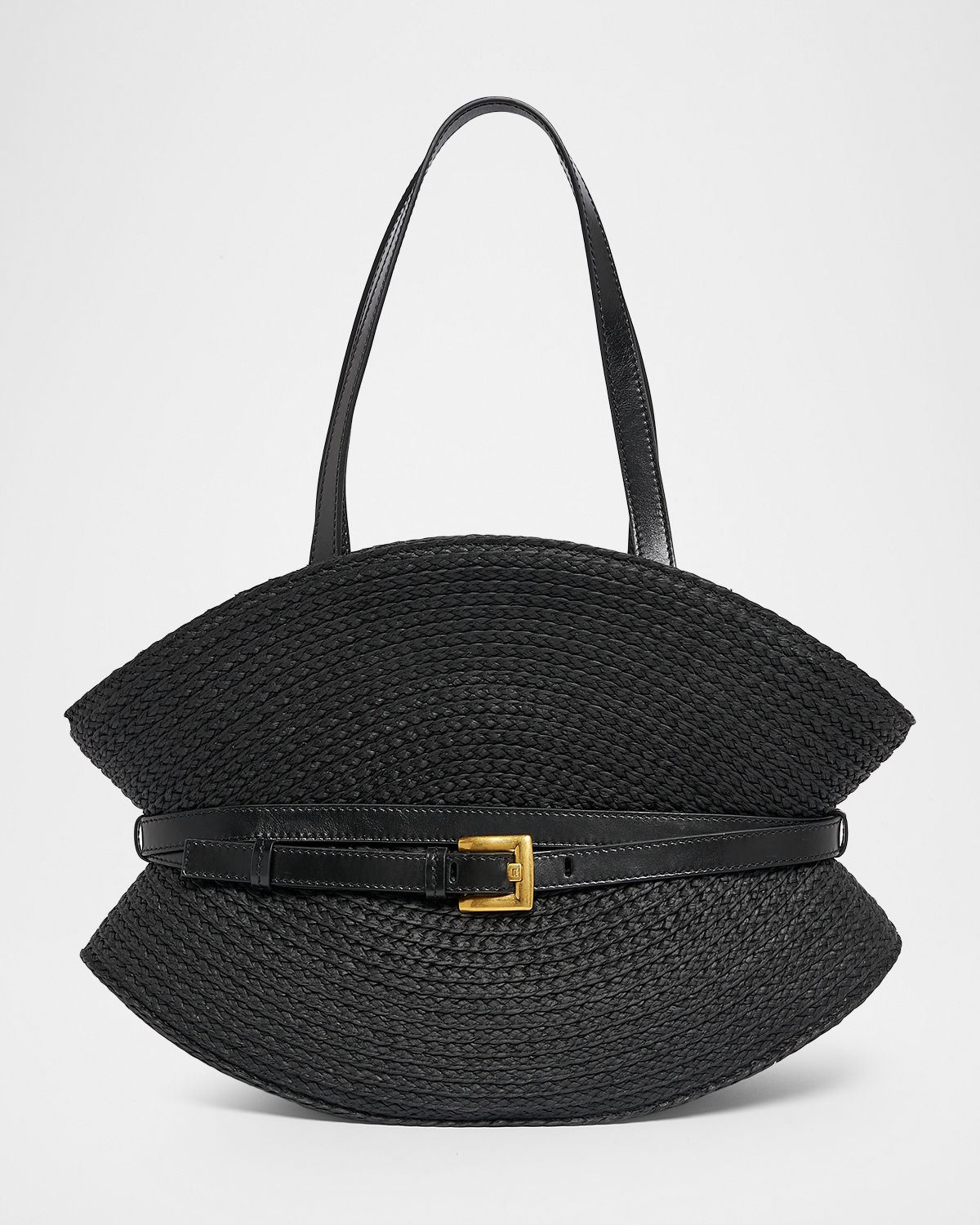 Balmain Shuffle Medium Belted Faux Raffia Tote Bag