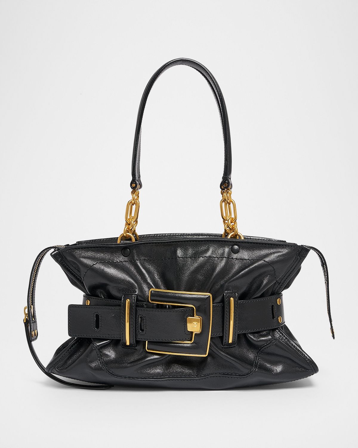 Balmain Anthem Belted Shoulder Bag in Leather