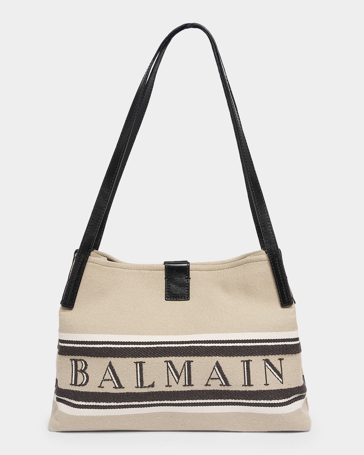 Balmain Release Logo Shopper Tote Bag in Canvas and Leather