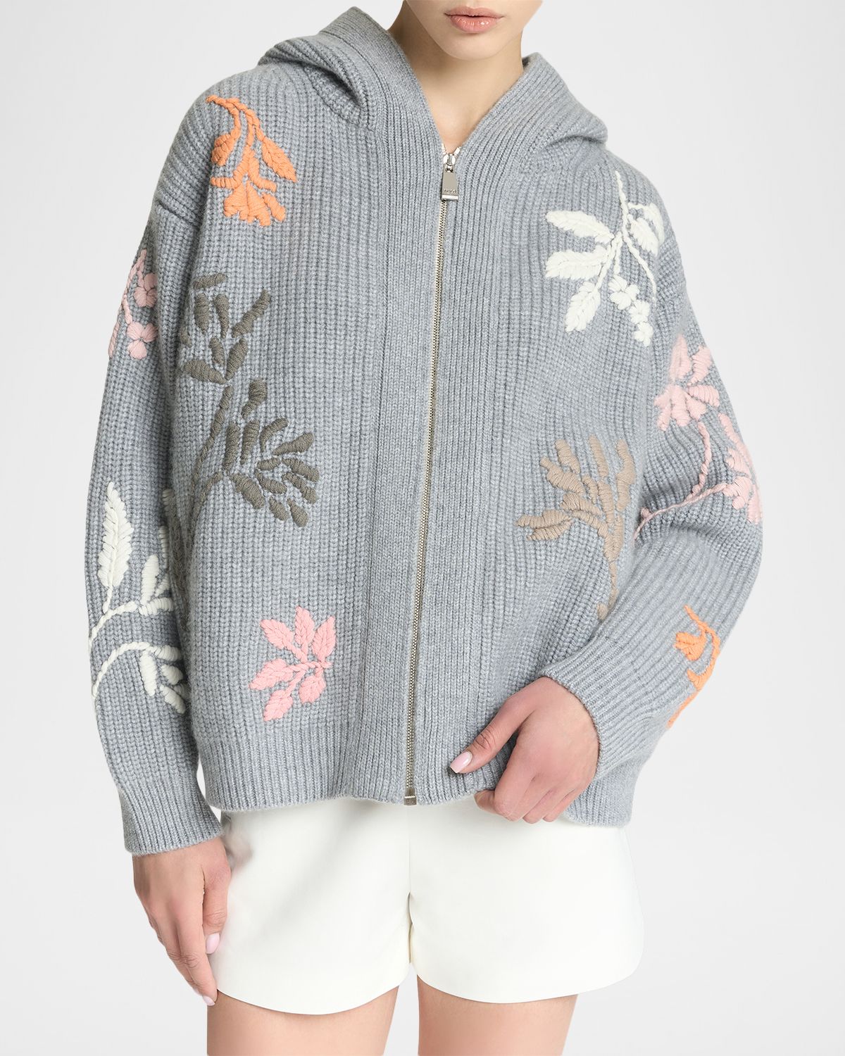 Malo Camelia Embroidered Cashmere Zip Bomber Jacket