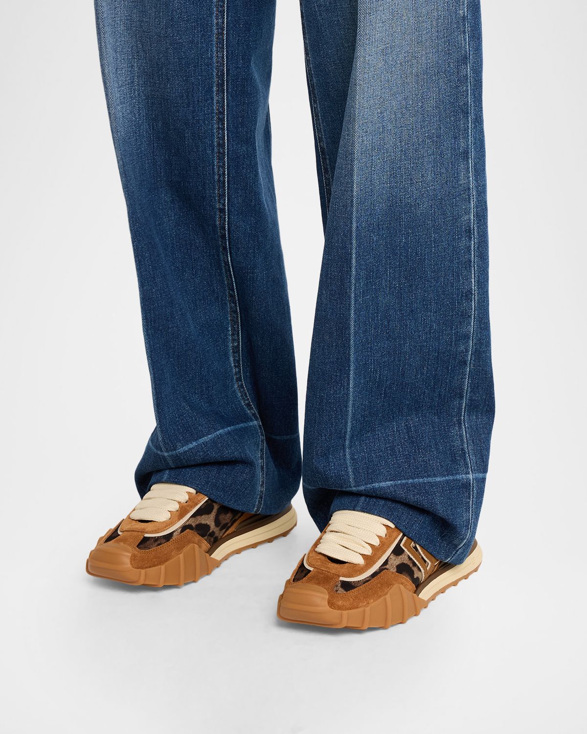 Dolce & Gabbana DG Cushion Leopard Nylon and Leather Low-Top Sneakers