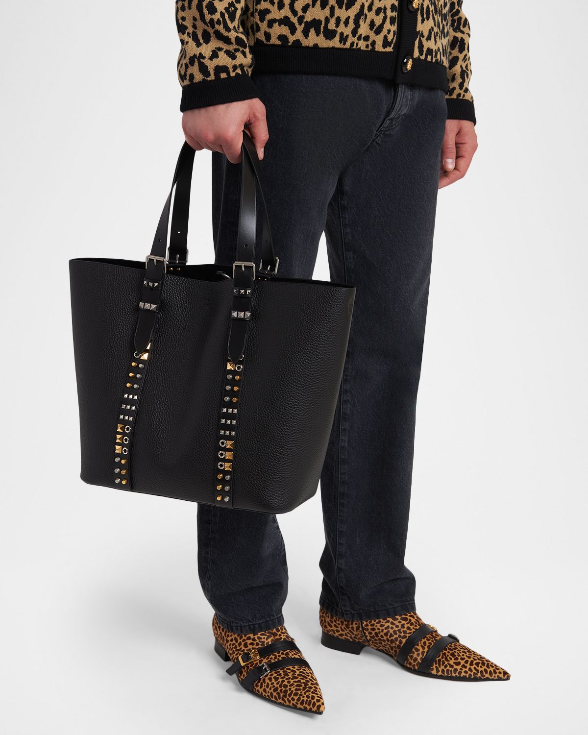 Valentino Garavani Men 's Rockstud Grainy Calfskin Medium Tote Bag
