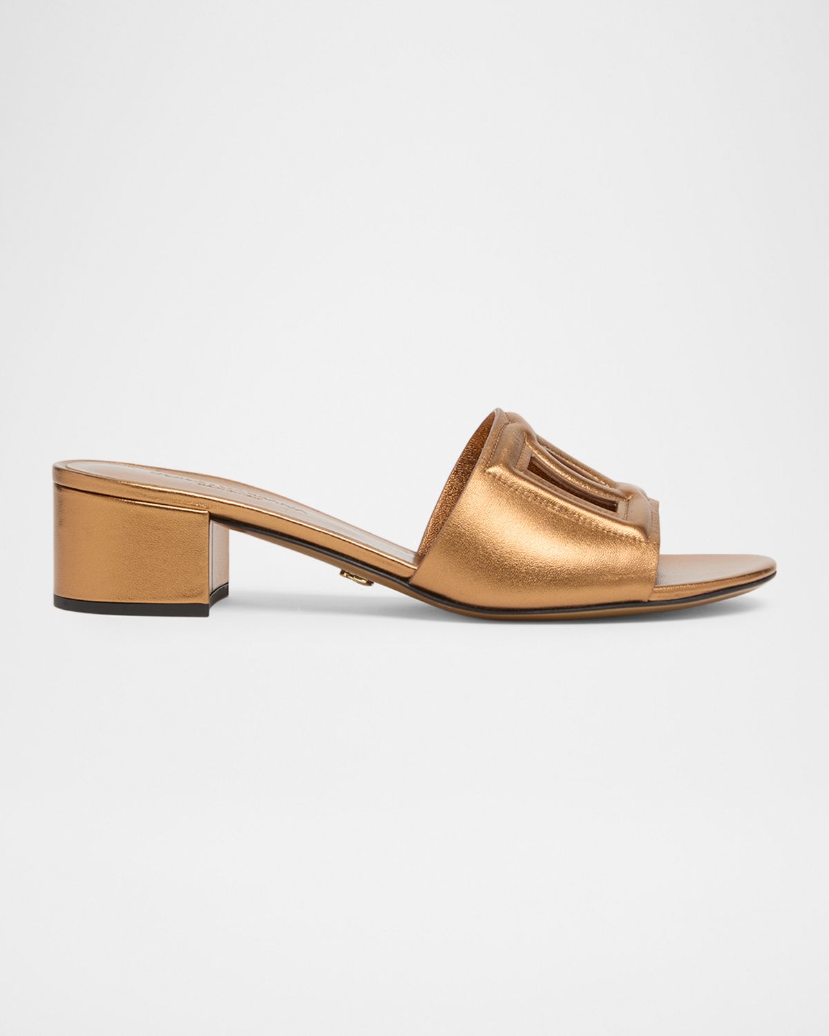 Dolce & Gabbana 40mm Cutout DG Metallic Leather Mule Sandals
