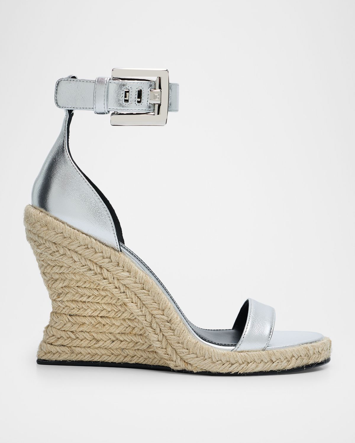 Balmain 85mm Metallic Leather Espadrille Wedge Sandals