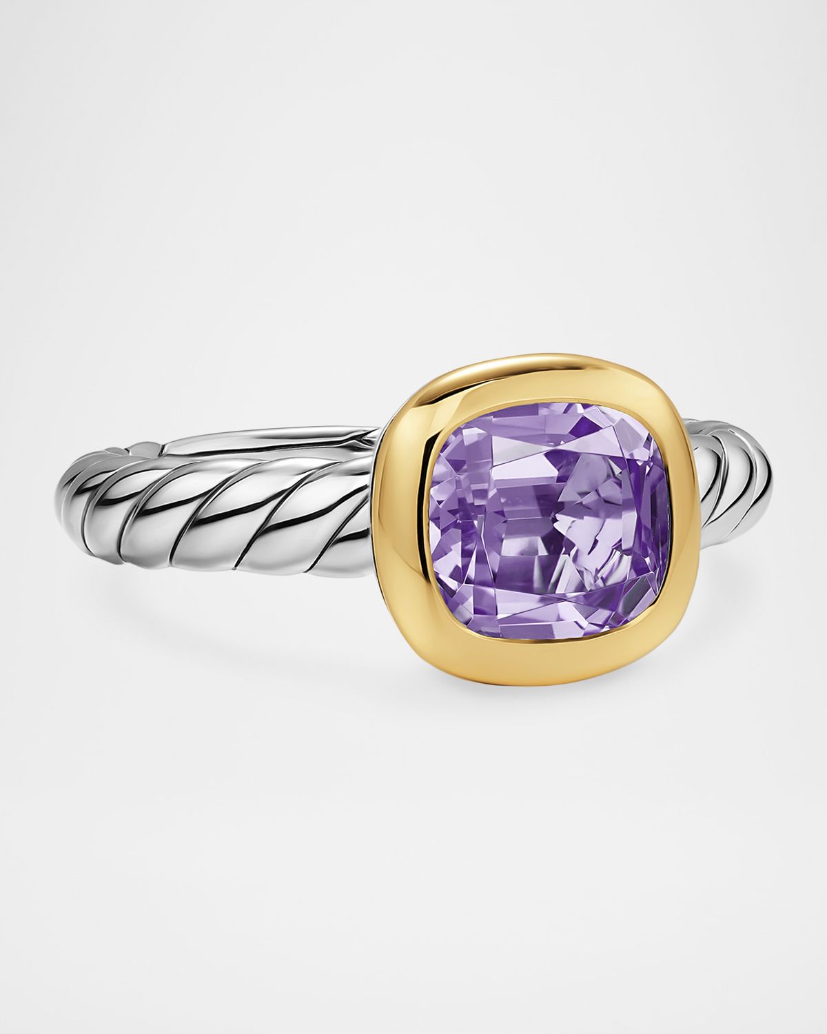 David Yurman DY Mercer Color Stone Ring in Silver with 18K Yellow Gold and Amethyst, 7mm
