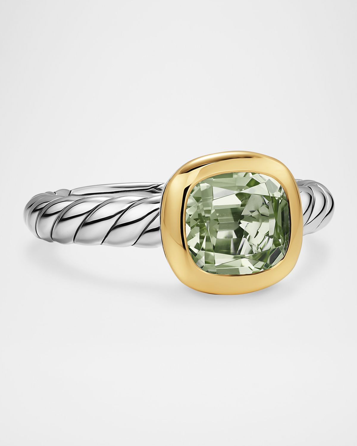 David Yurman DY Mercer Color Stone Ring with Prasiolite in Silver and 18K Gold, 7mm, Size 6
