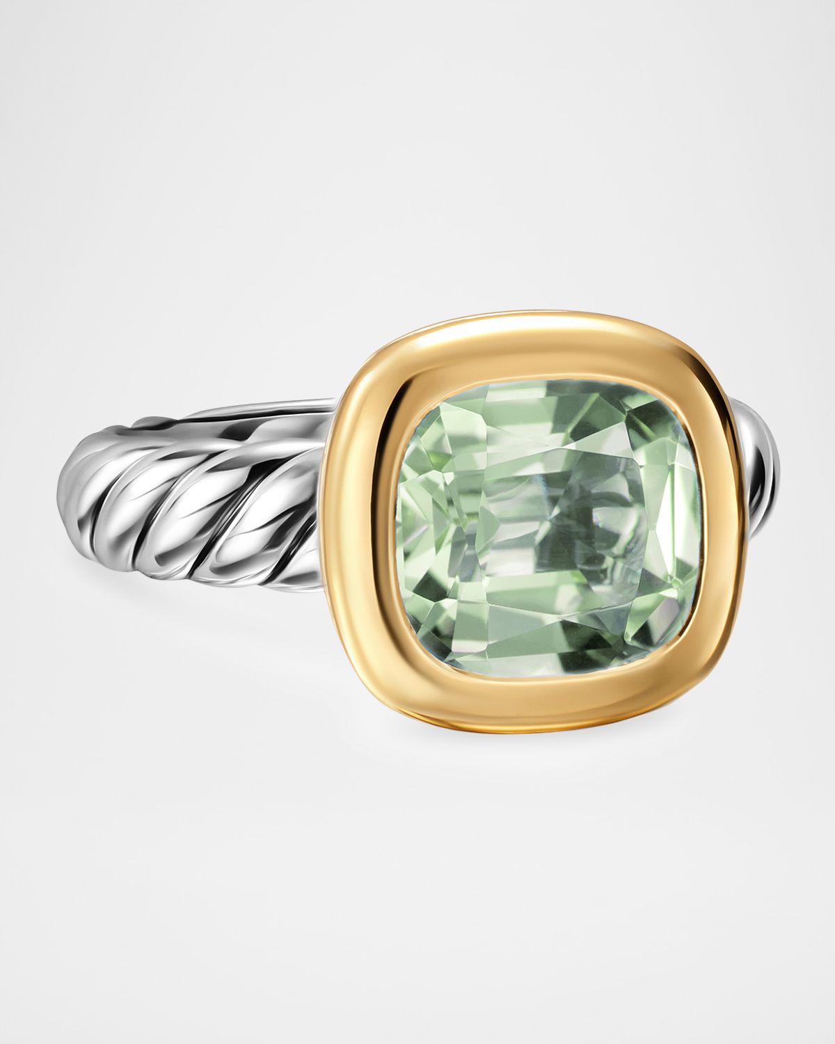 David Yurman DY Mercer Color Stone Ring with Prasiolite in Silver and 18K Gold, 10mm, Size 7