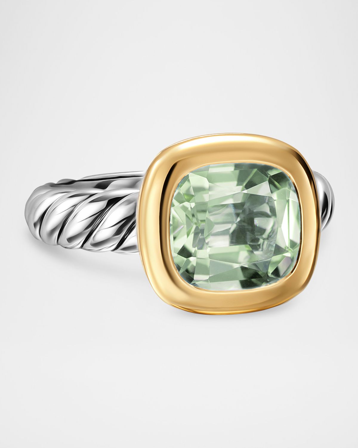 David Yurman DY Mercer Color Stone Ring with Prasiolite in Silver and 18K Gold, 10mm, Size 6