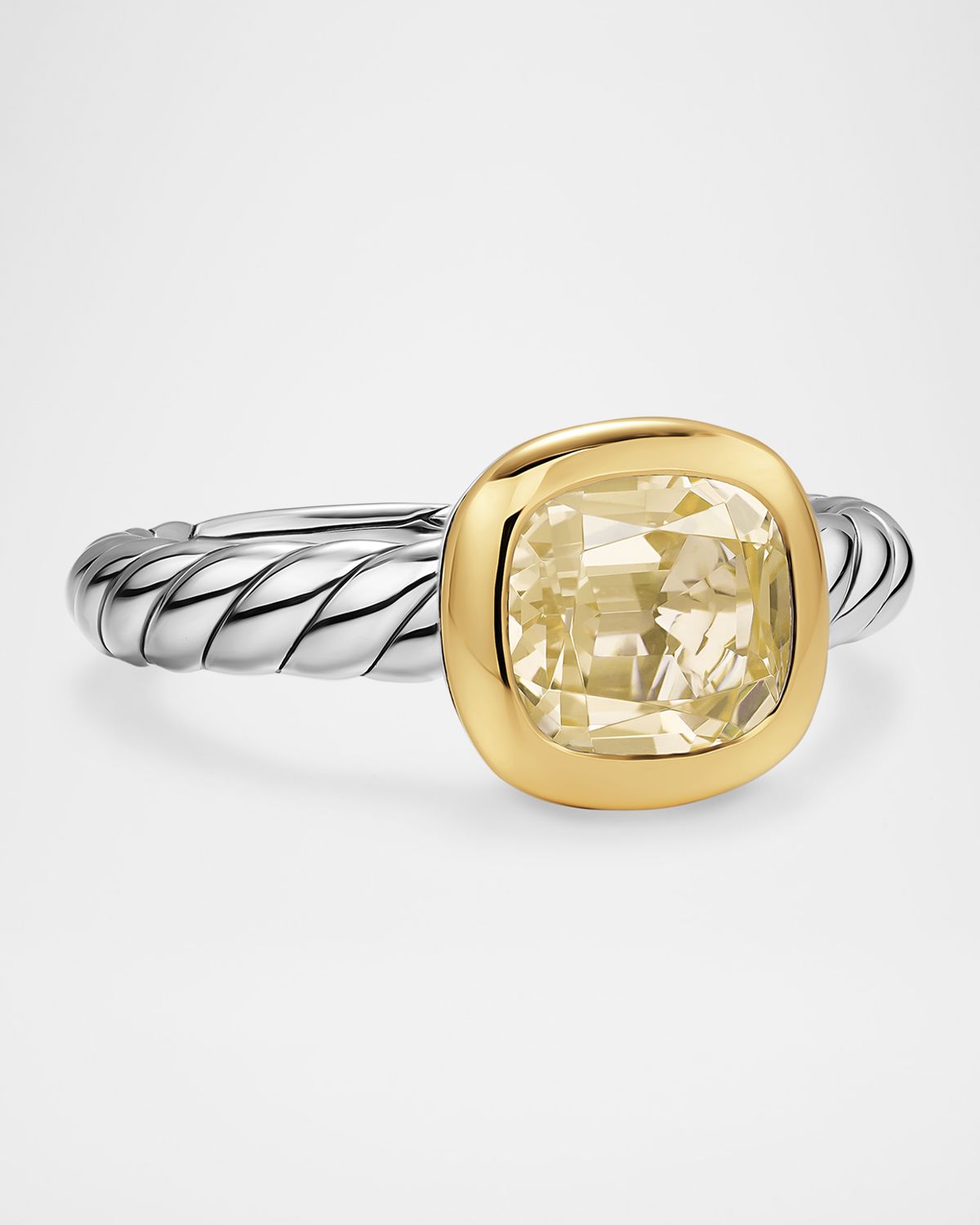 David Yurman DY Mercer Color Stone Ring with Champagne Citrine in Silver and 18K Gold, 7mm, Size 7
