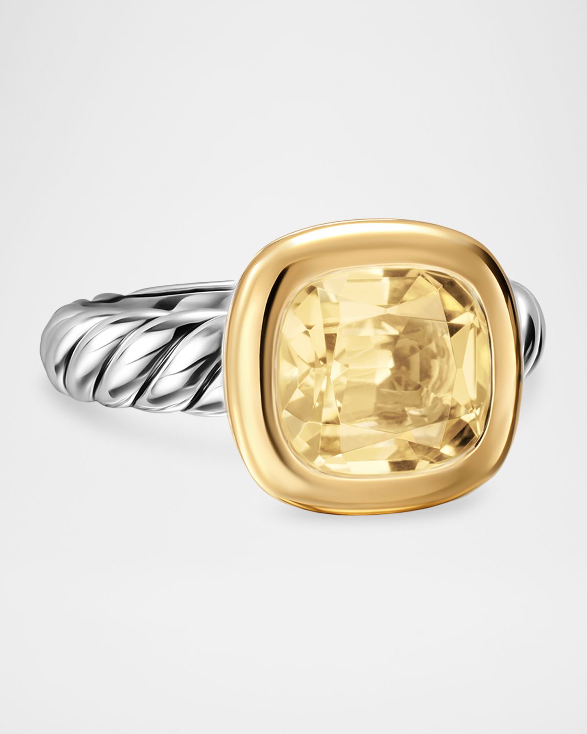 David Yurman DY Mercer Color Stone Ring with Citrine in Silver and 18K Gold, 10mm, Size 7