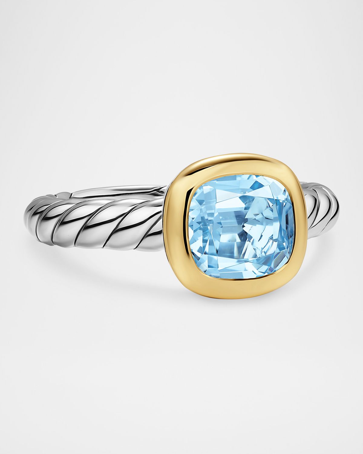 David Yurman DY Mercer Color Stone Ring with Sky Blue Topaz in Silver and 18K Gold, 7mm, Size 7