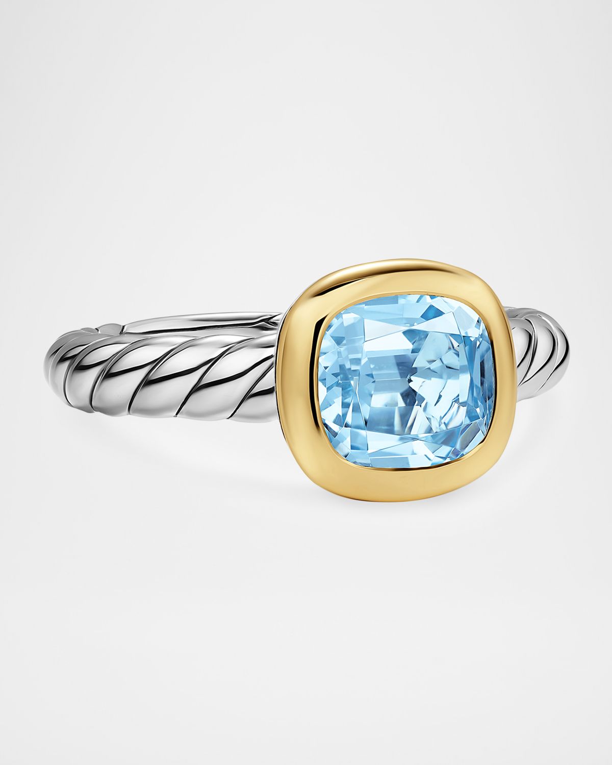 David Yurman DY Mercer Color Stone Ring with Sky Blue Topaz in Silver and 18K Gold, 7mm, Size 6