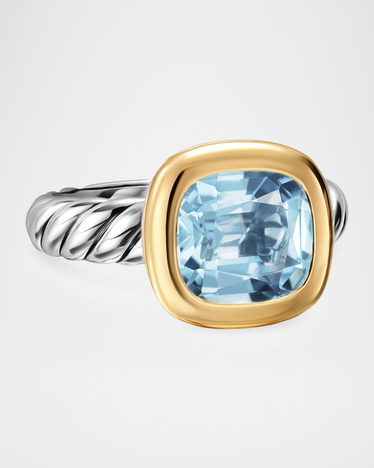 David Yurman DY Mercer Color Stone Ring with Sky Blue Topaz in Silver and 18K Gold, 10mm, Size 6