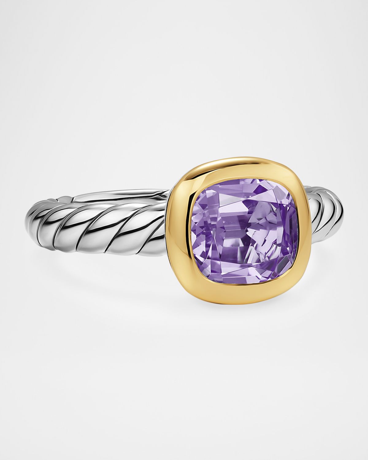 David Yurman DY Mercer Color Stone Ring with Amethyst in Silver and 18K Gold, 7mm, Size 8