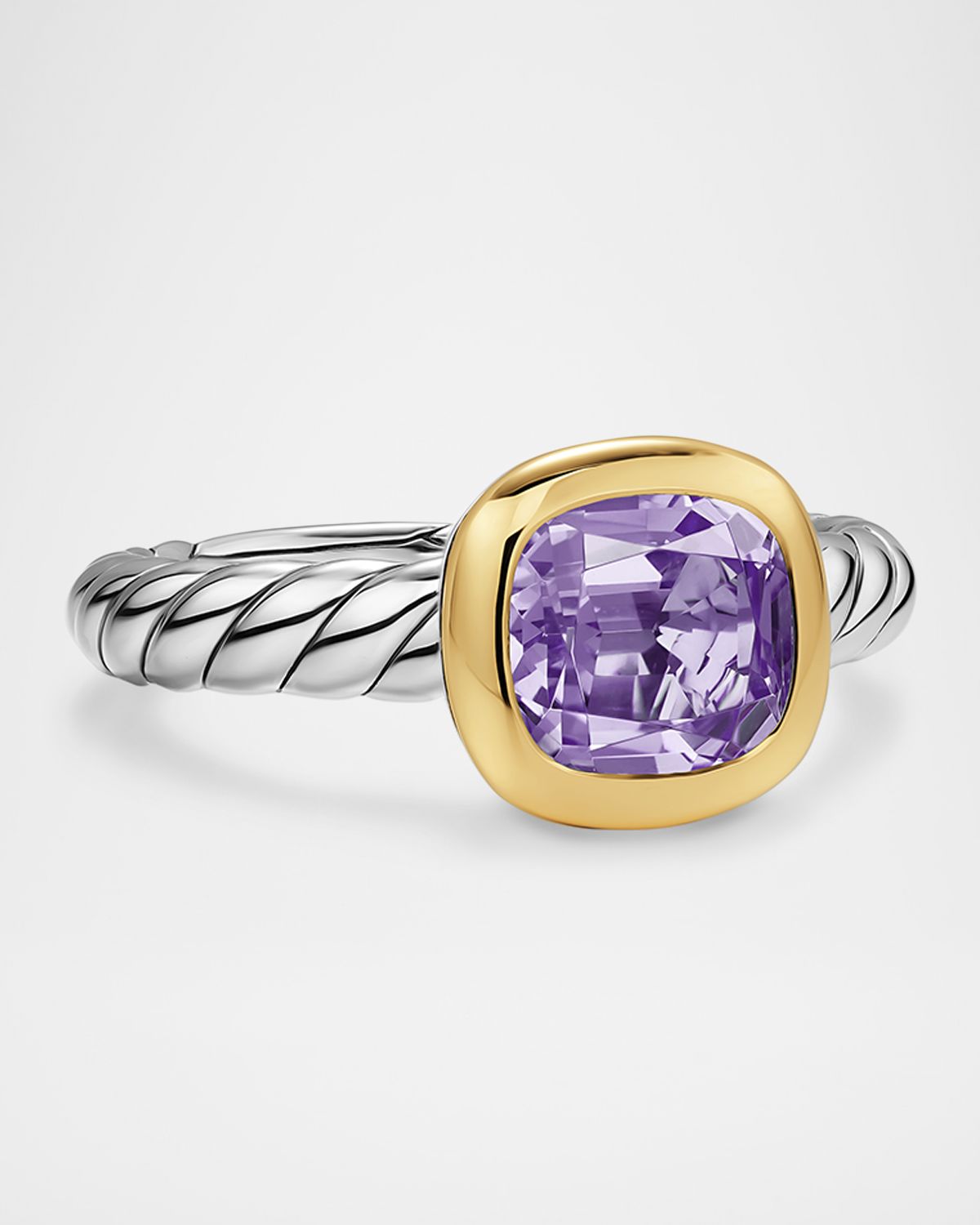 David Yurman DY Mercer Color Stone Ring with Amethyst in Silver and 18K Gold, 7mm, Size 7