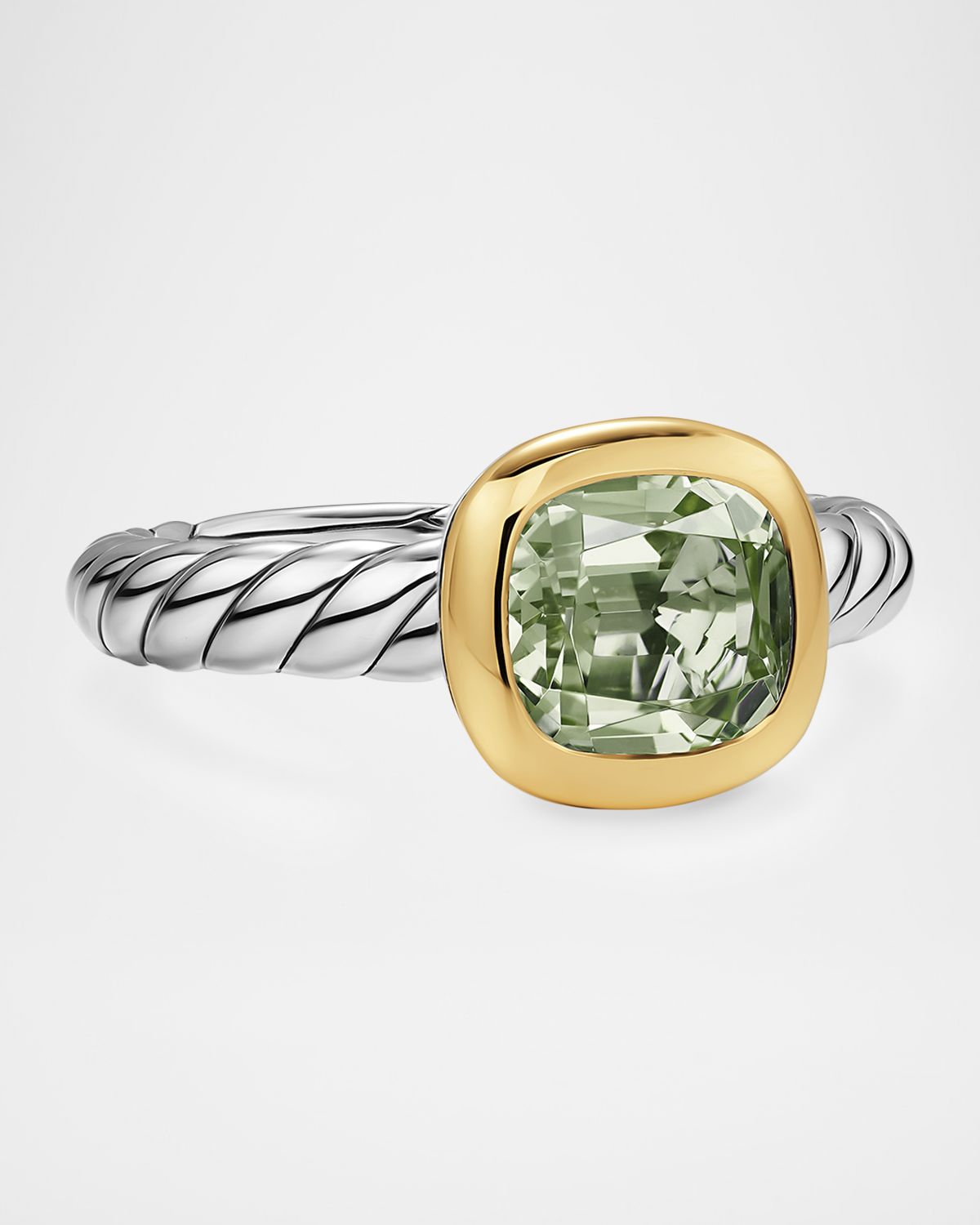 David Yurman DY Mercer Color Stone Ring with Prasiolite in Silver and 18K Gold, 7mm, Size 7