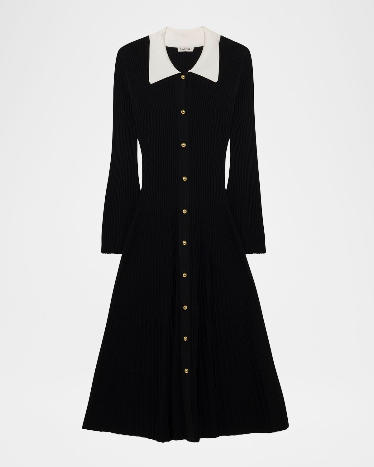SIMKHAI Philippa Long-Sleeve Ribbed Midi Dress