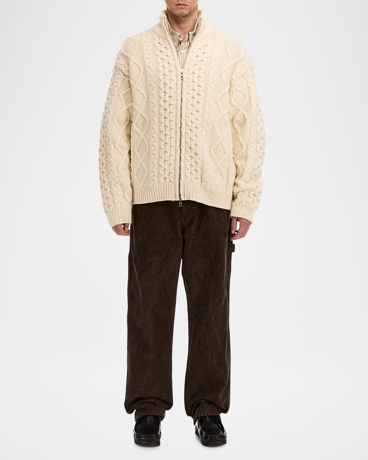 vowels Men 's Cable-Knit Zip-Up | Thumbnail 3 vowels Men 's Cable-Knit Zip-Up | Thumbnail 3