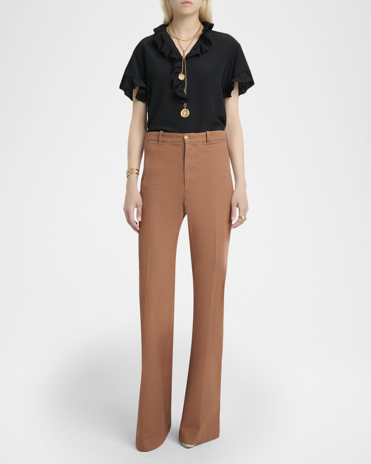 Chloe Ruffle Short-Sleeve Silk Crepe De Chine Top