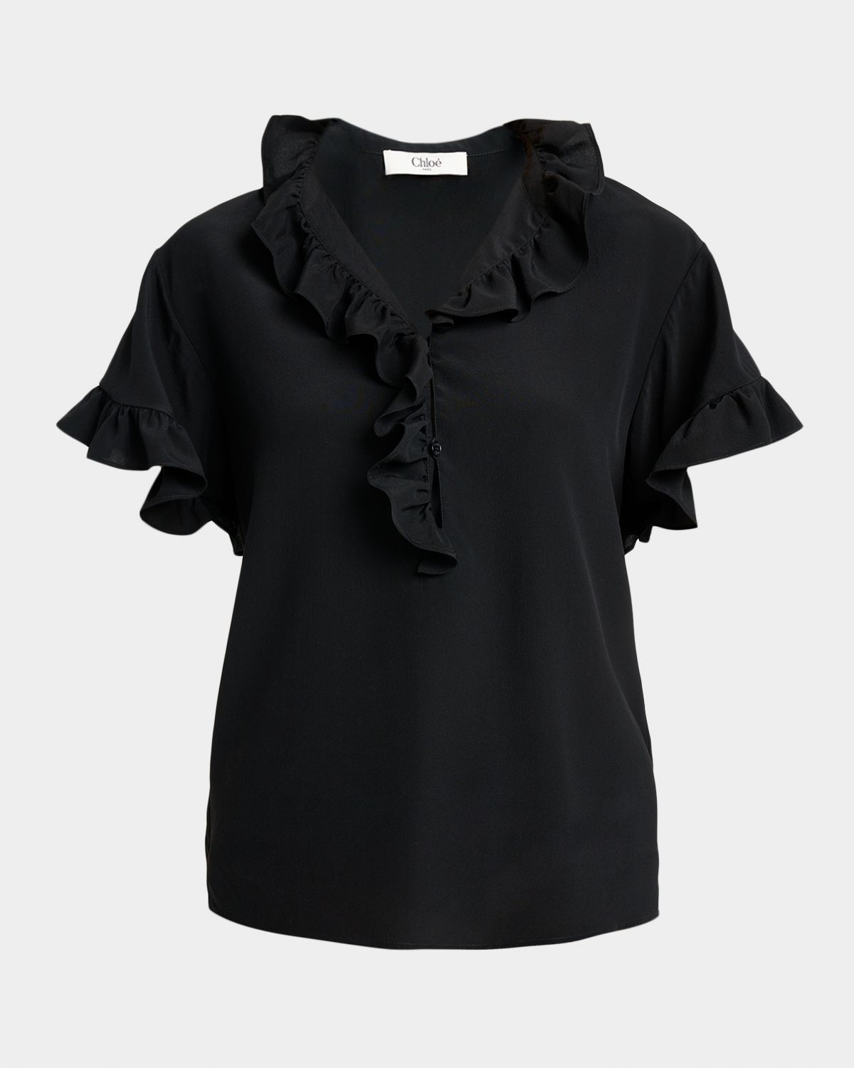 Chloe Ruffle Short-Sleeve Silk Crepe De Chine Top