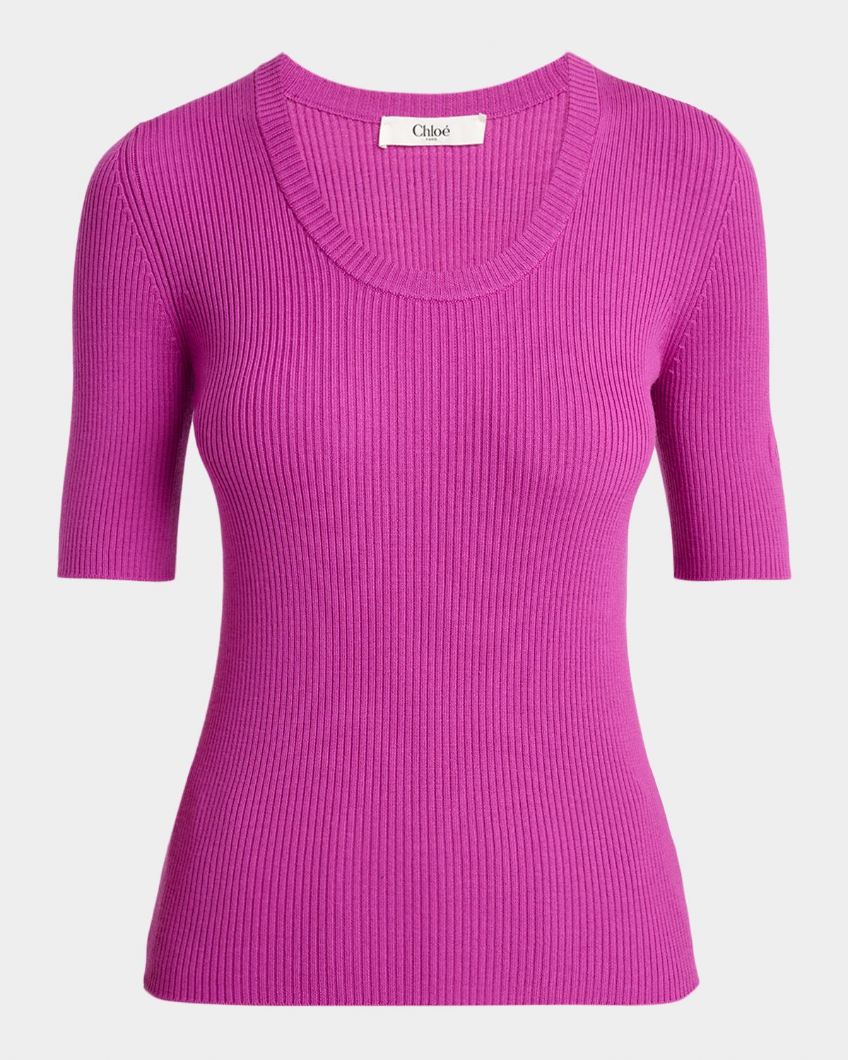 Chloe Short-Sleeve Ribbed Scoop-Neck Sweater