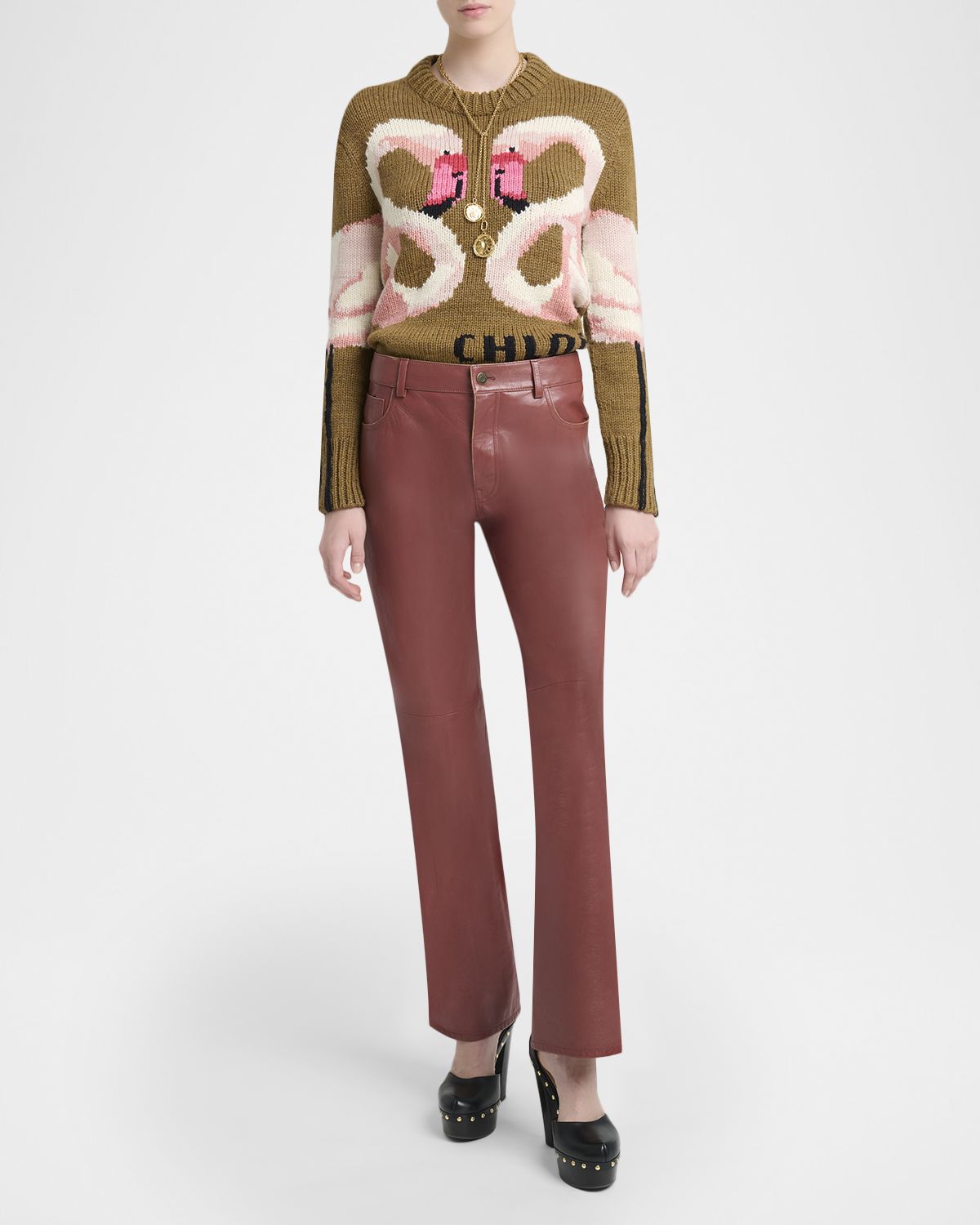 Chloe Mid-Rise Leather Flare Trousers
