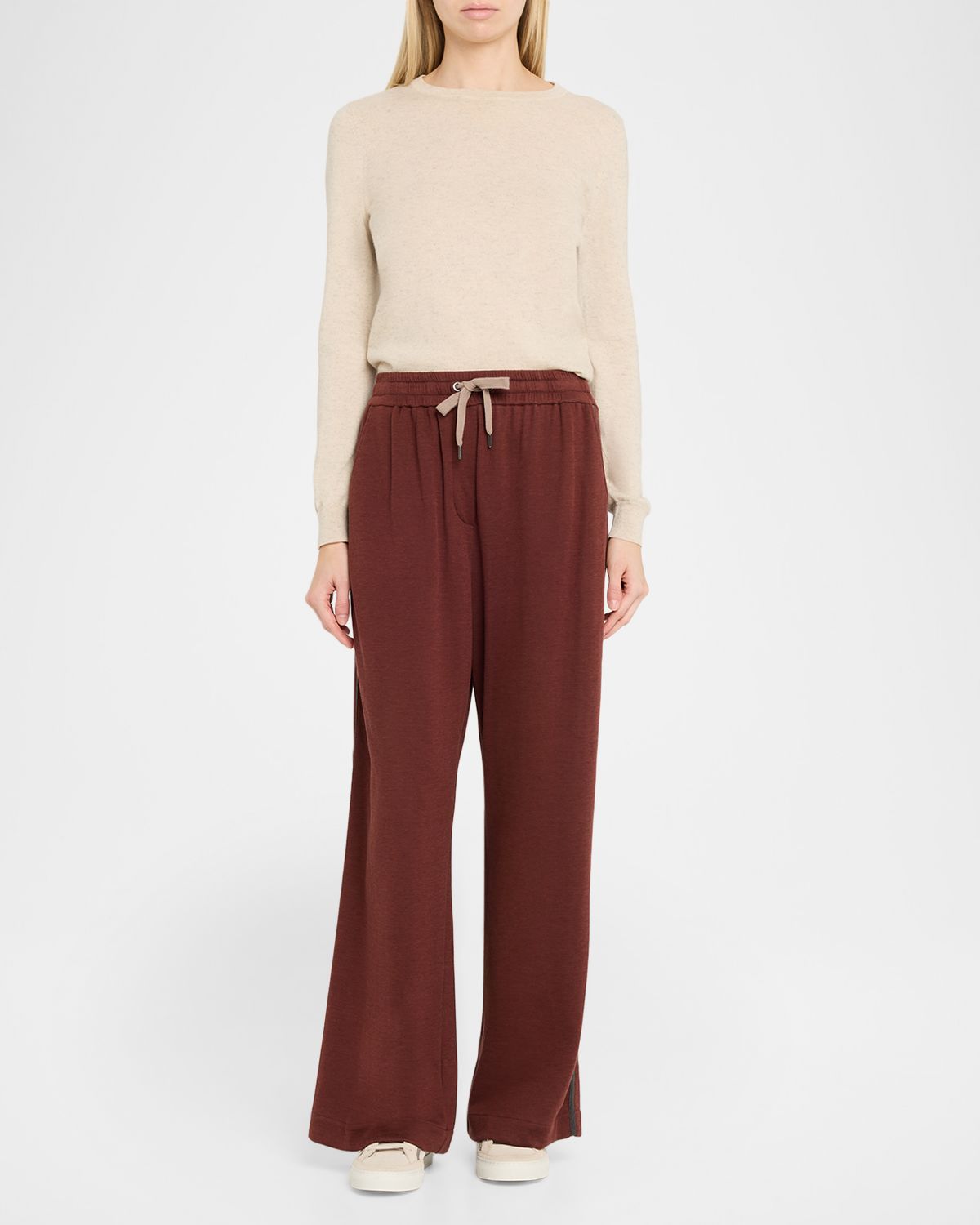 Brunello Cucinelli Cotton Silk Wide-Leg Drawstring Pants