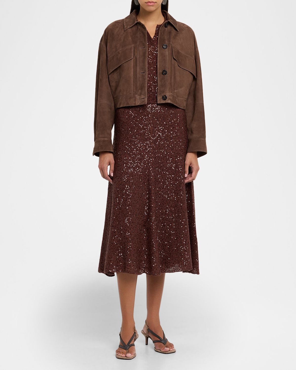 Brunello Cucinelli Paillette Linen-Cashmere Short-Sleeve Polo Sweater