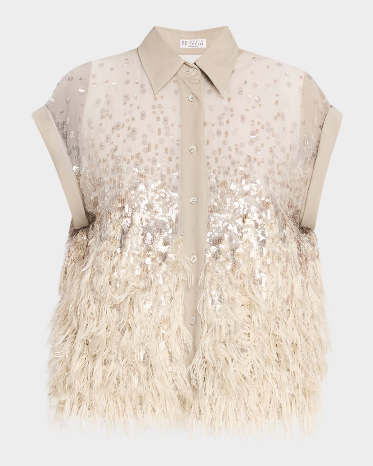 Brunello Cucinelli Sequin & Feather Silk Chiffon Blouse | Thumbnail 6 Brunello Cucinelli Sequin & Feather Silk Chiffon Blouse | Thumbnail 6