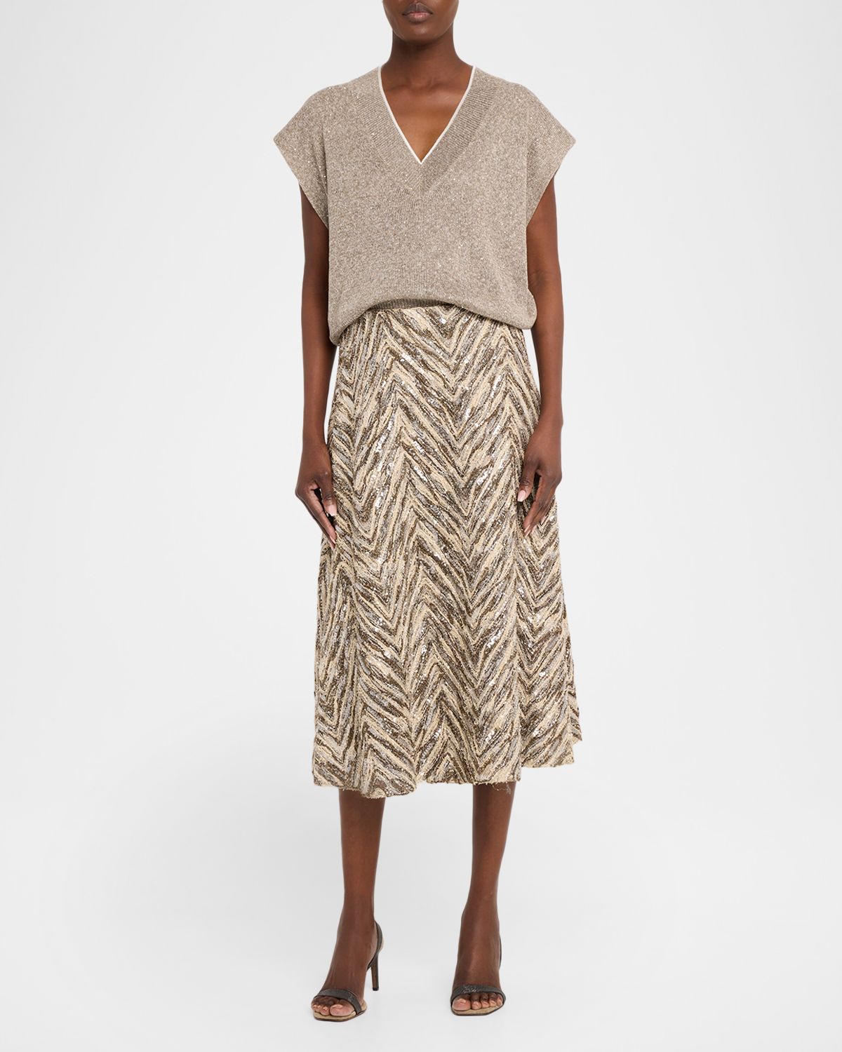 Brunello Cucinelli Paillette Linen-Cotton Knit Vest