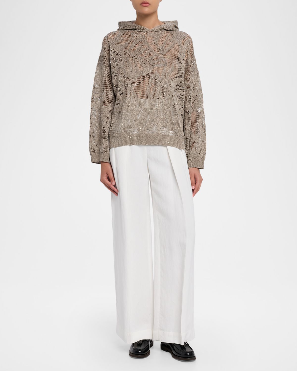 Brunello Cucinelli Dazzling Water Lilies Hooded Sweater