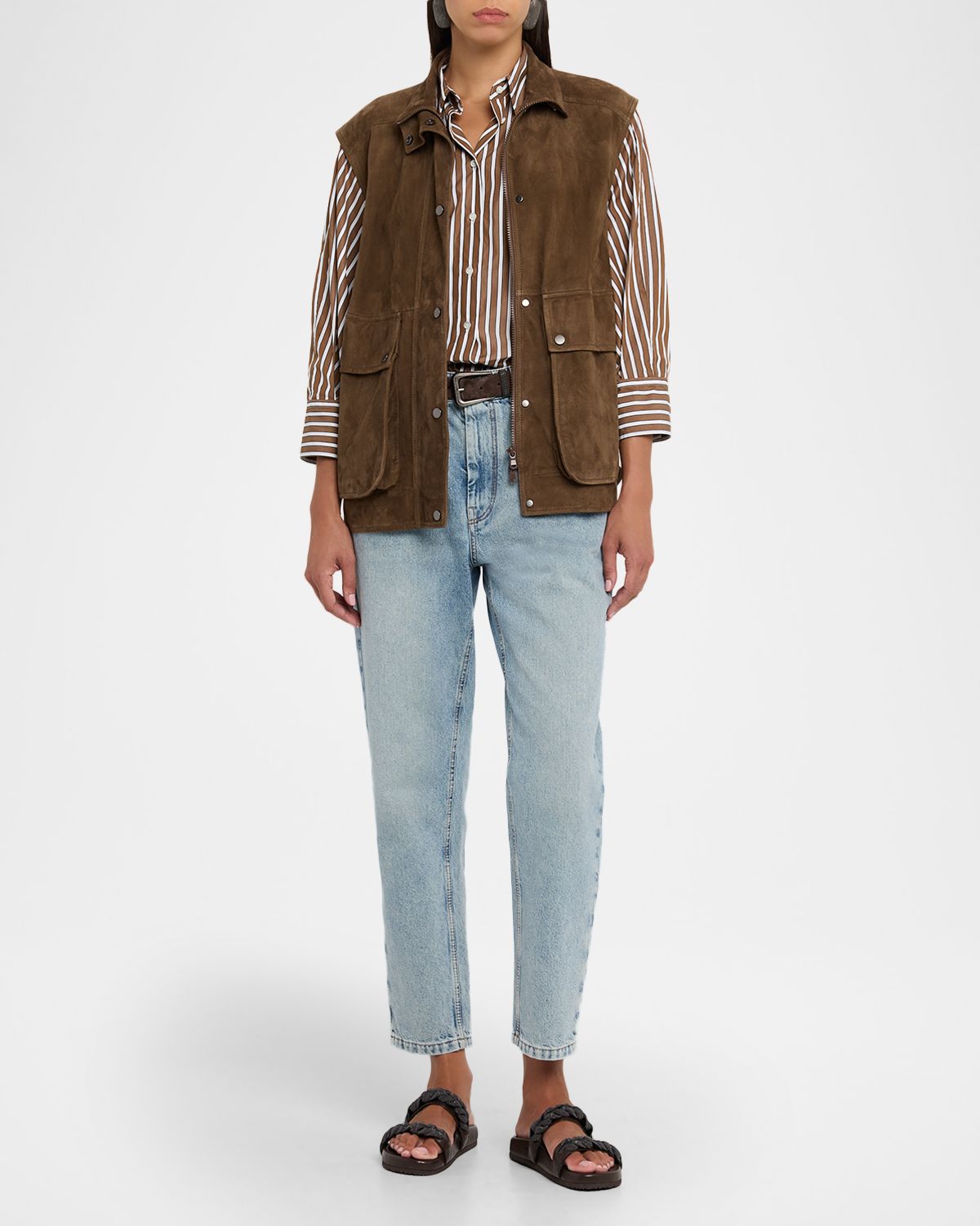 Brunello Cucinelli Striped Cotton Button-Down Balloon Shirt