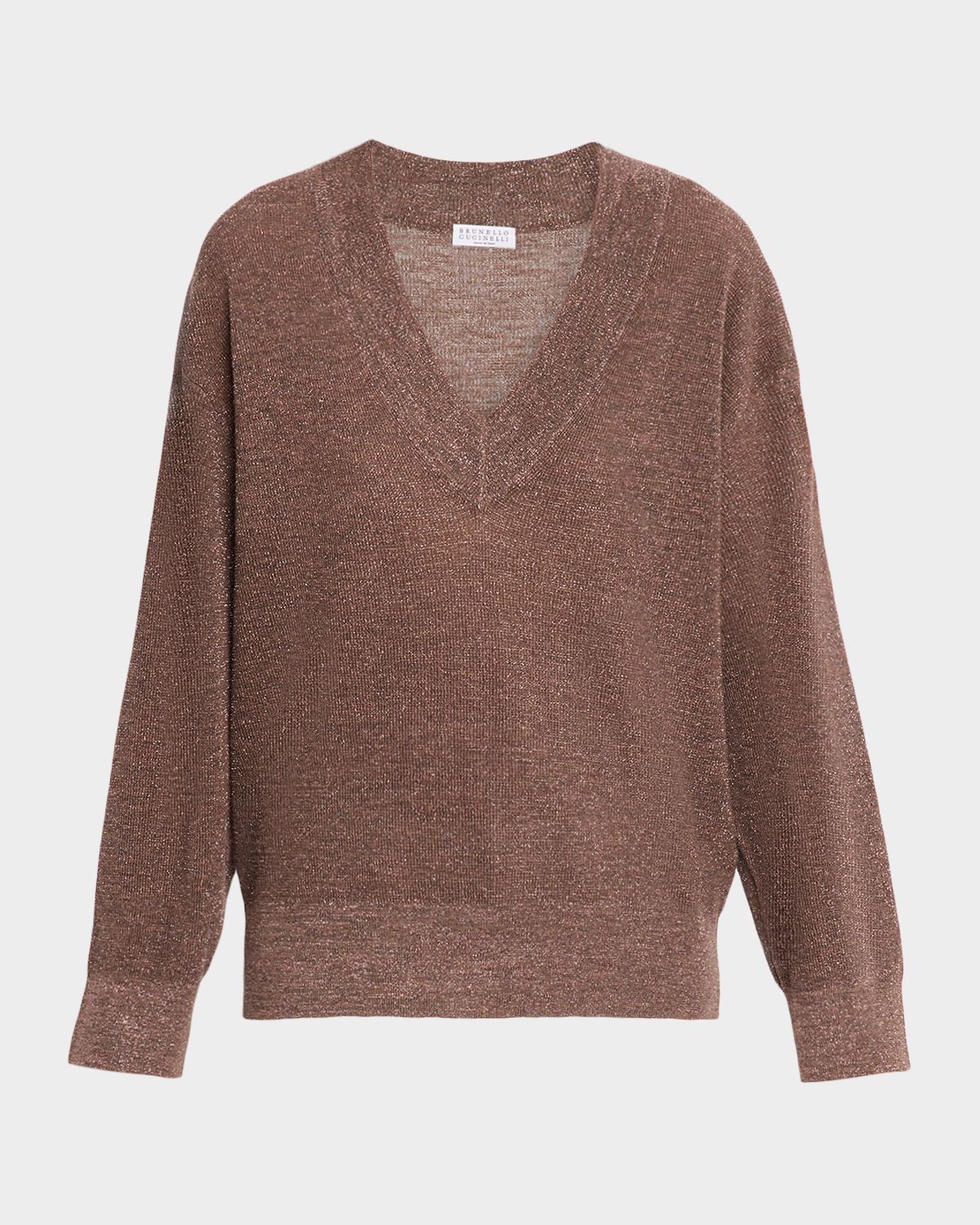 Brunello Cucinelli Sparkling Linen V-Neck Sweater