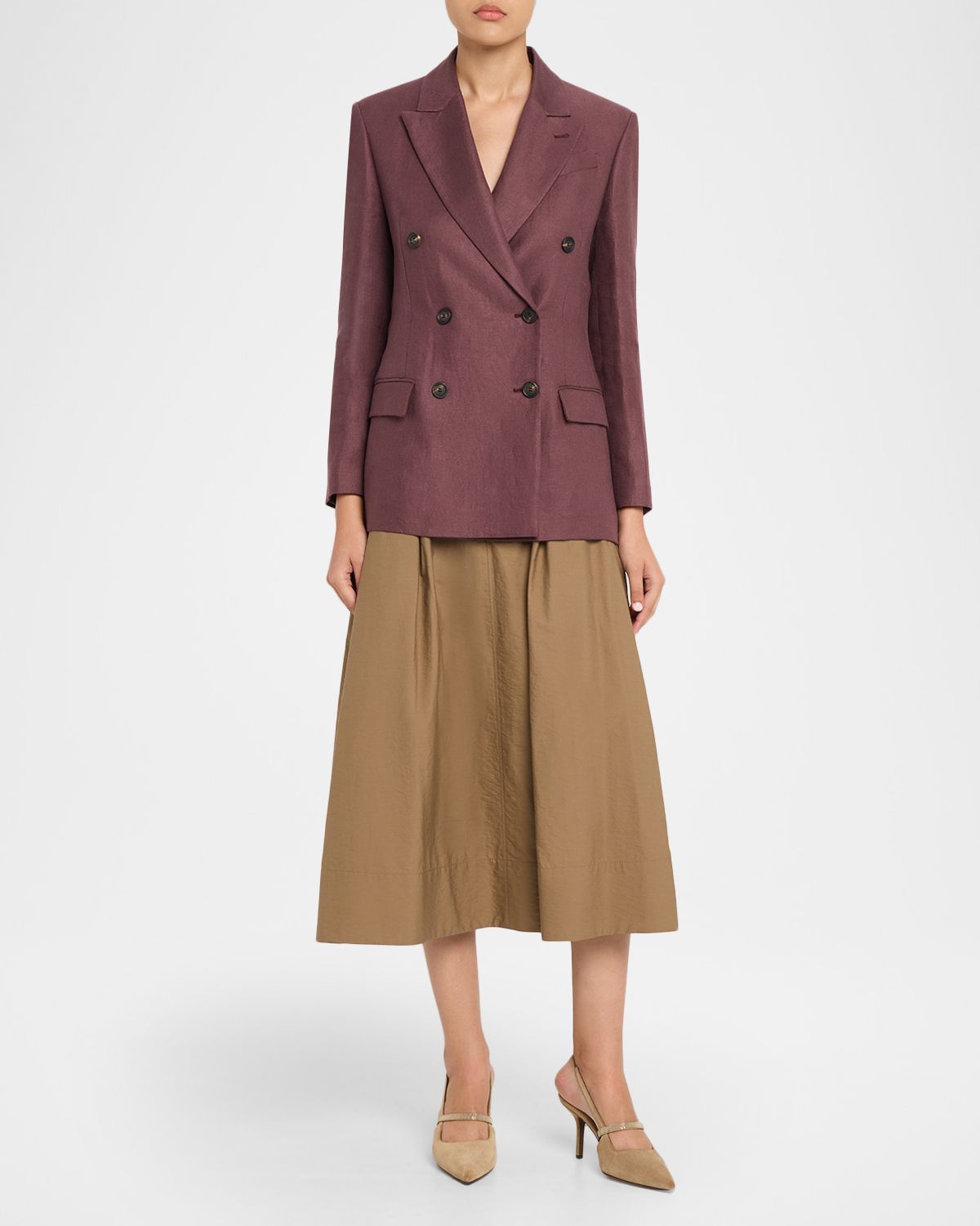 Brunello Cucinelli Techno Cotton Poplin A-Line Midi Skirt