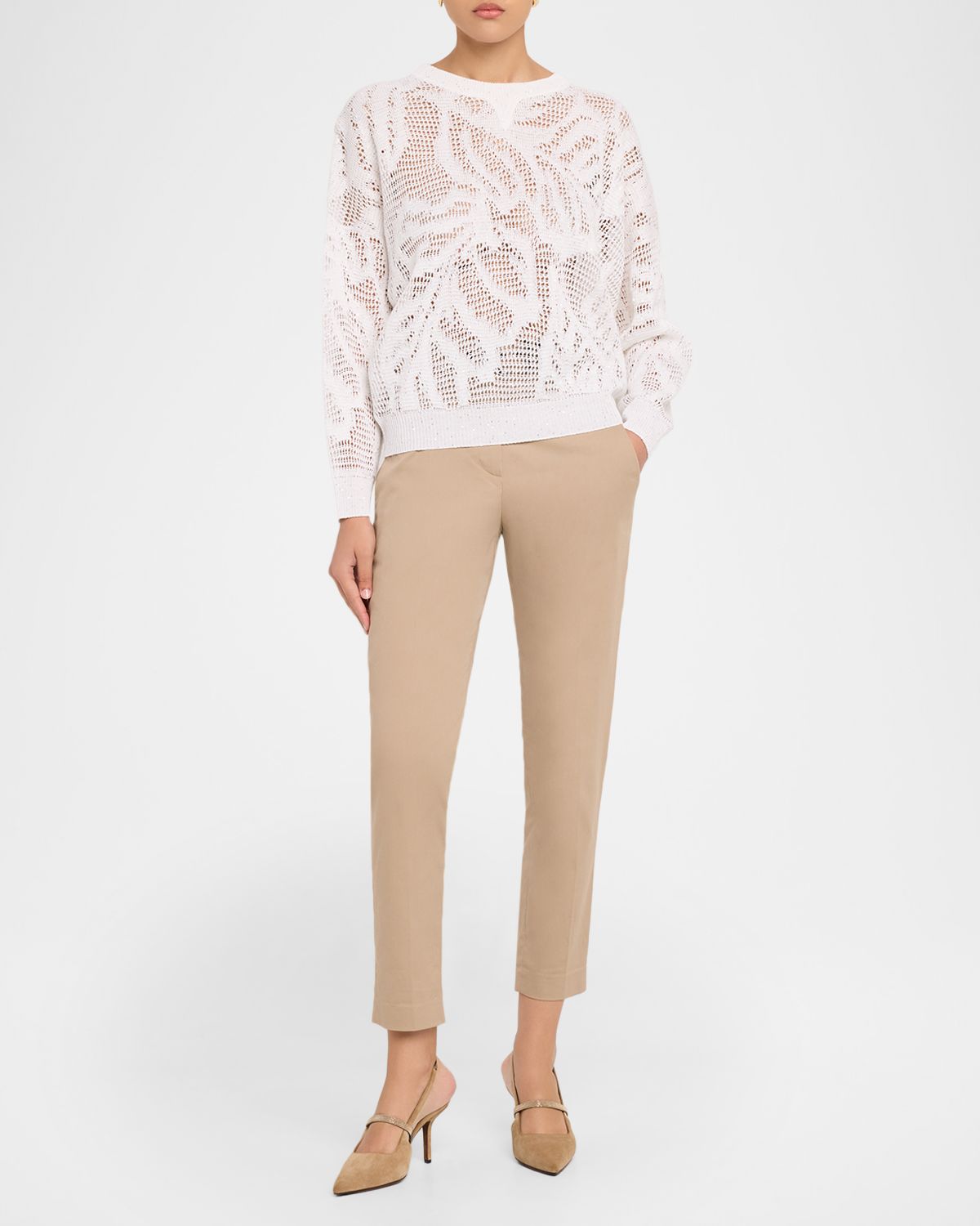 Brunello Cucinelli Dazzling Water Lillies Linen-Cotton Crewneck Sweater