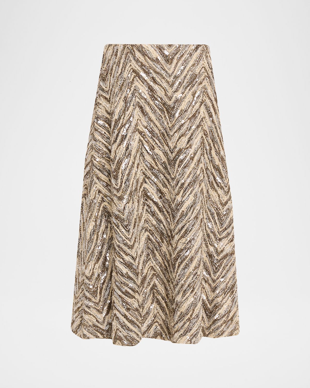 Brunello Cucinelli Chevron Sequined Superlight Tulle Midi Skirt