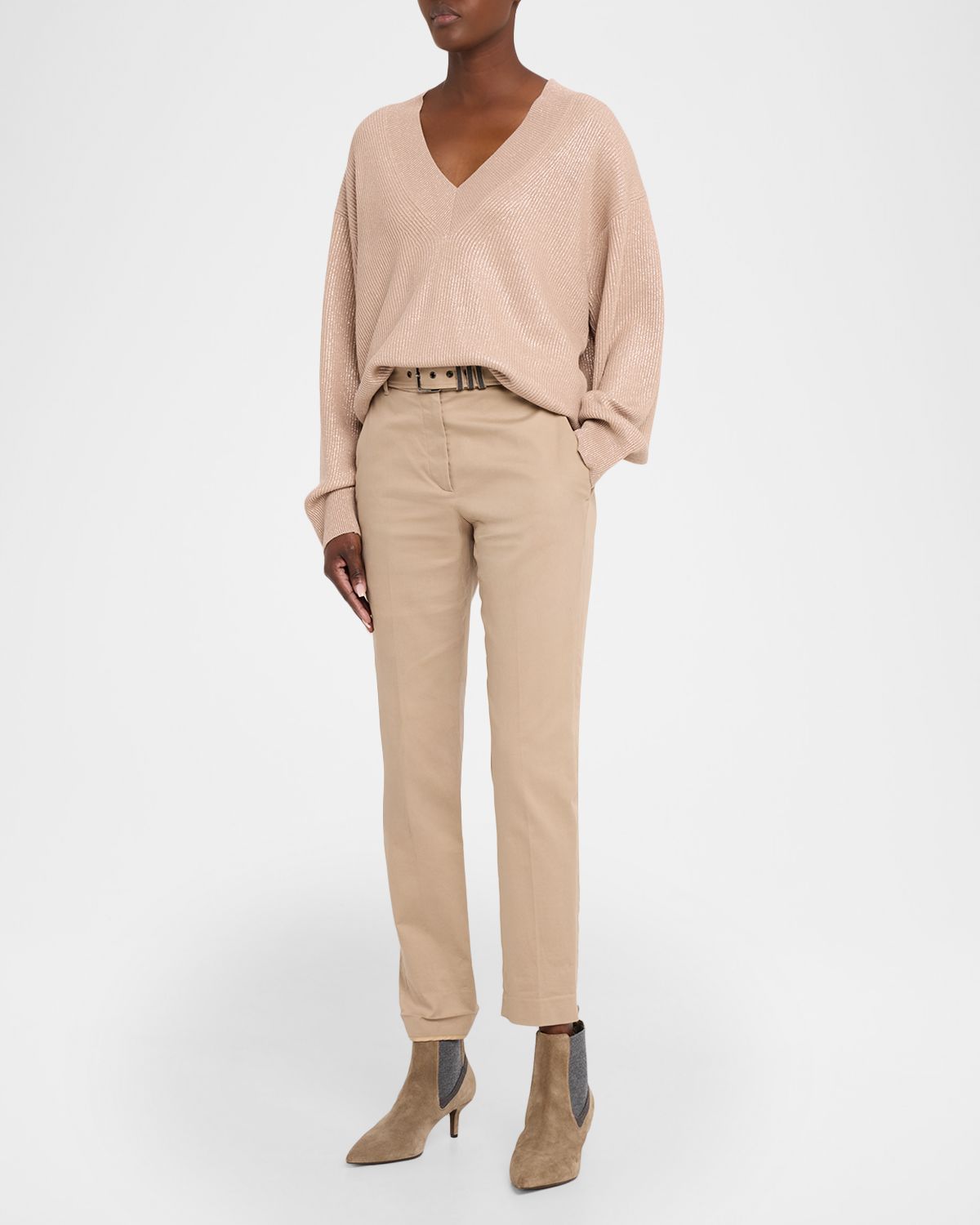 Brunello Cucinelli Sparkling Cashmere Oversized V-Neck Sweater