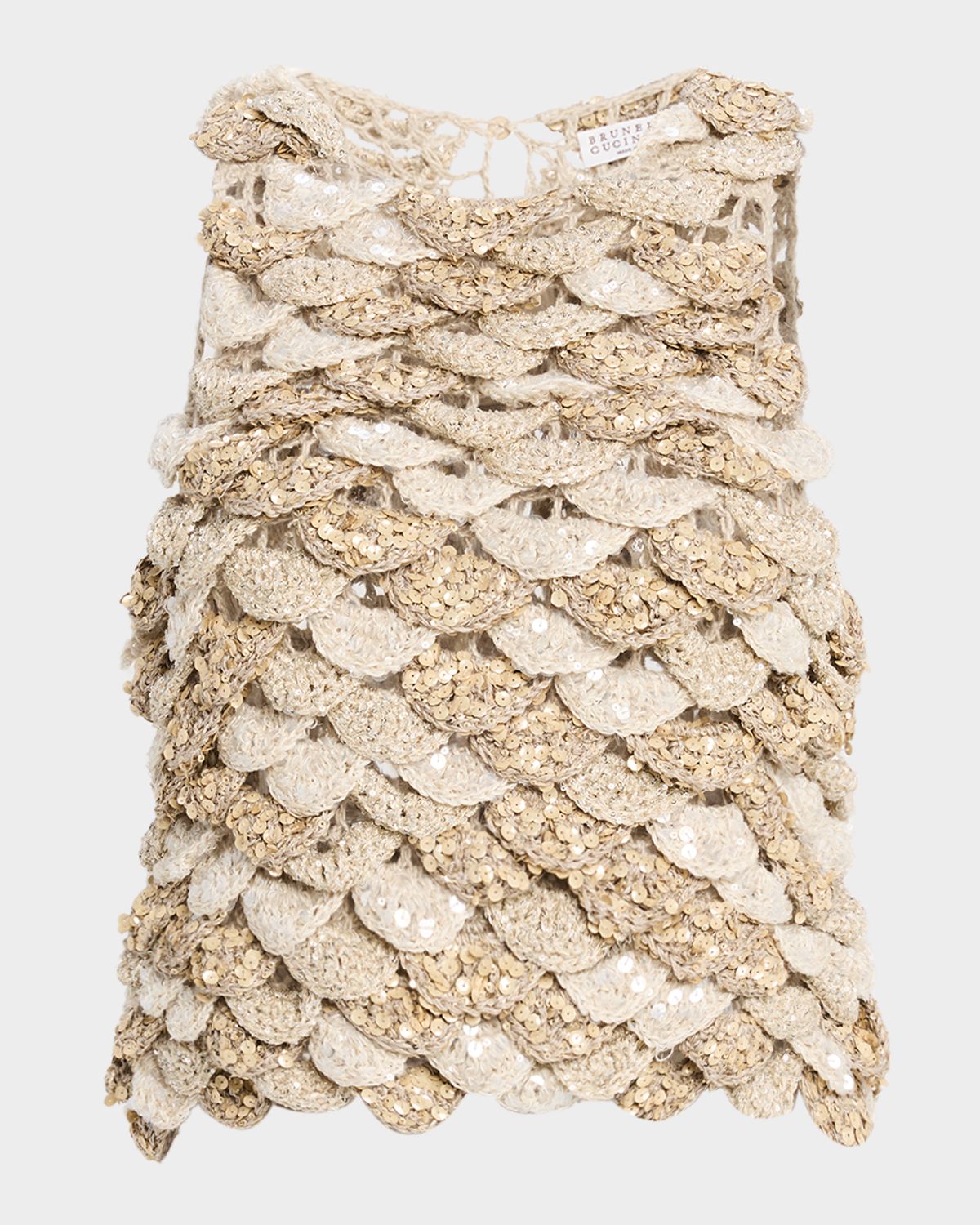 Brunello Cucinelli Paillette Scalloped Knit Tank Top