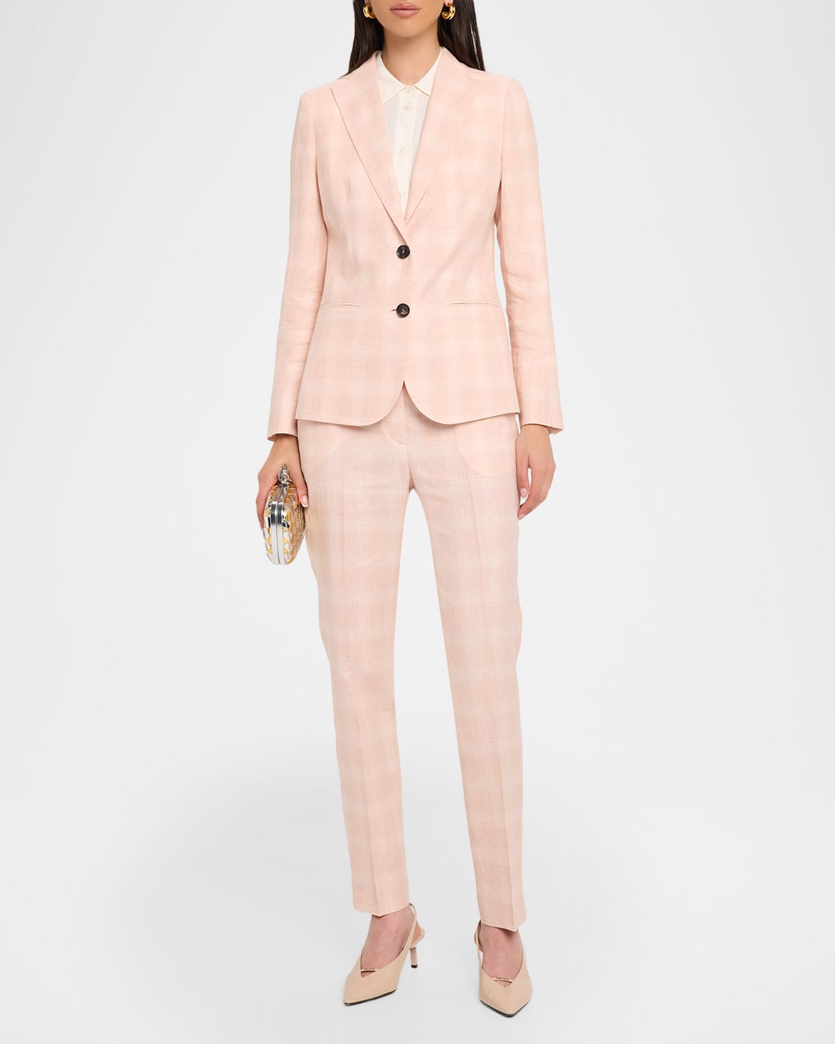 Kiton Check Linen Single-Breasted Jacket