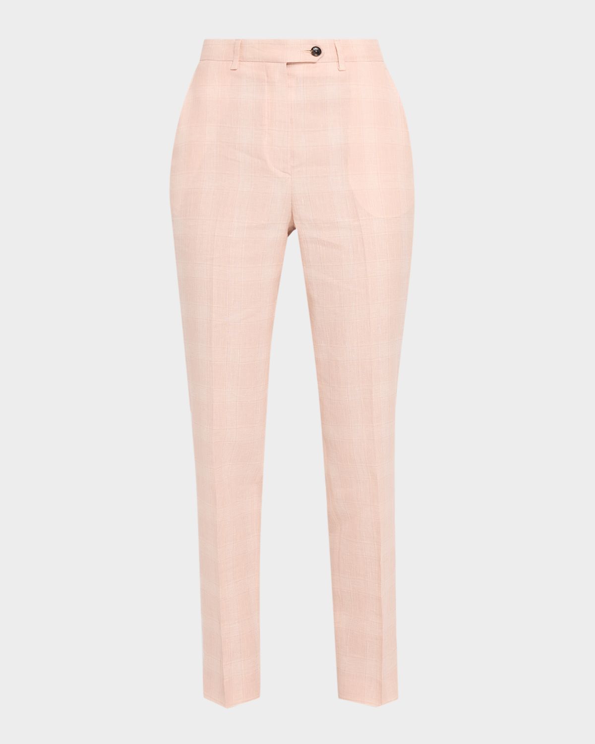 Kiton Check Linen Slim-Leg Ankle Trousers