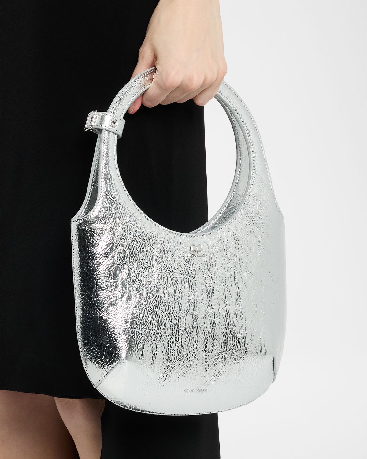 Courreges Holy Metallic Leather Top-Handle Bag