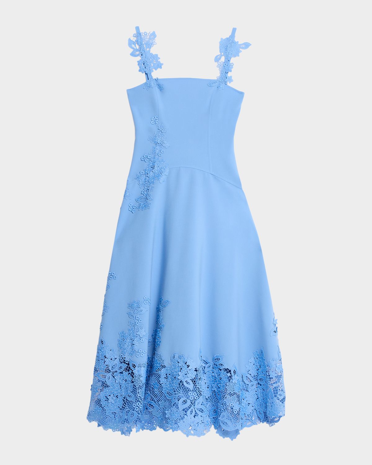 Oscar de la Renta Sleeveless Porcelain Flowers Lace Midi Day Dress