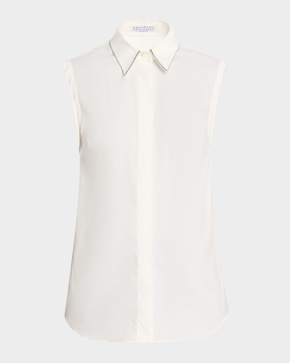 Brunello Cucinelli Cotton Poplin Sleeveless Top With Monili Trim | Thumbnail 6 Brunello Cucinelli Cotton Poplin Sleeveless Top With Monili Trim | Thumbnail 6