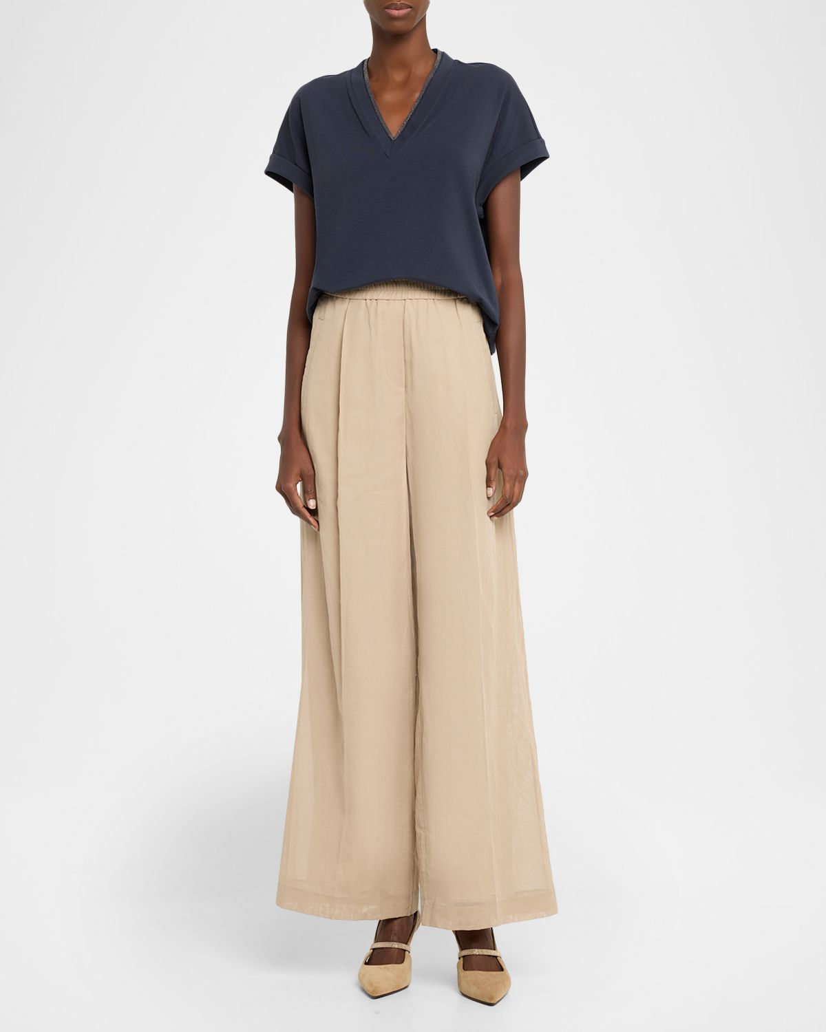 Brunello Cucinelli Cotton Gauze Wide-Leg Pull-On Track Pants