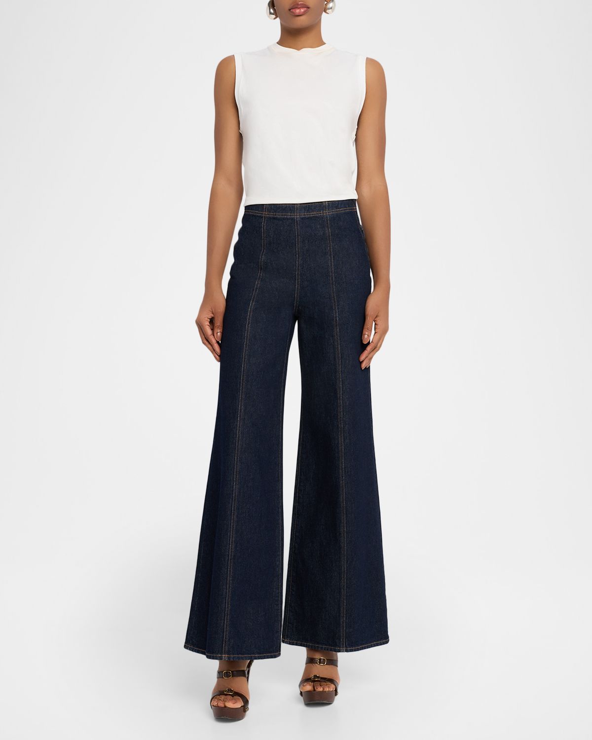Ulla Johnson The Bianca Front-Seam Wide-Leg Jeans