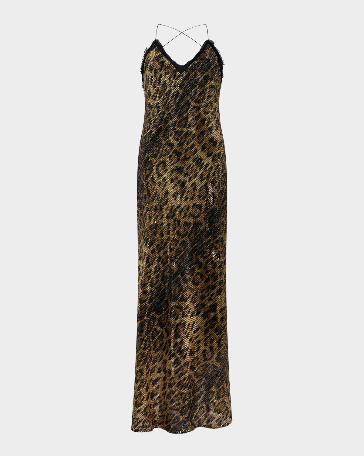 Roberto Cavalli Jaguar-Print Sequined Backless Maxi Slip Dress