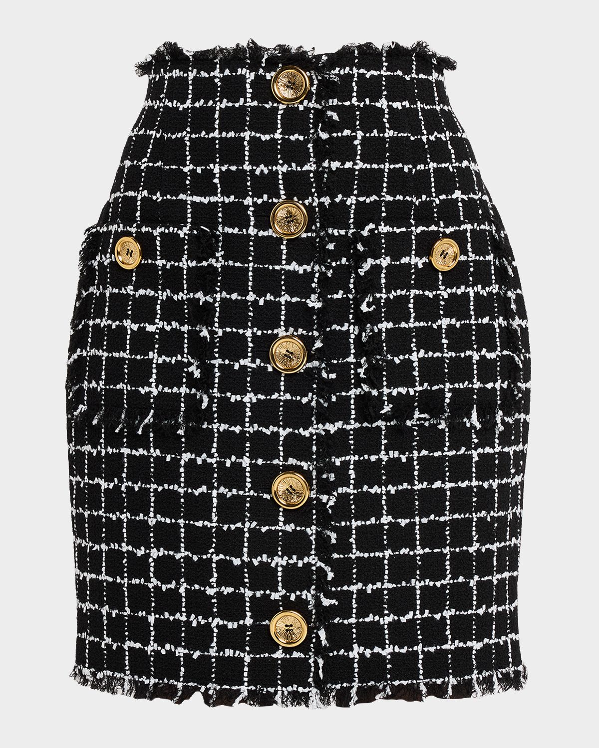 Balmain Buttoned Check Tweed Mini Skirt