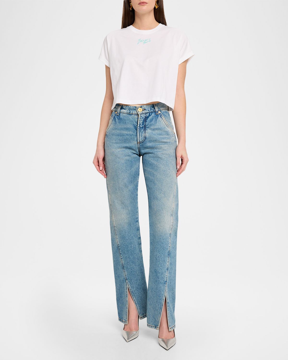 Balmain Paris Logo Short-Sleeve Crop T-Shirt